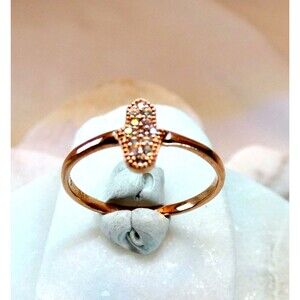 Rose Gold Vermeil Hamsa Hand Ring w/ Cubic Zirconia Stones Sz 6.5